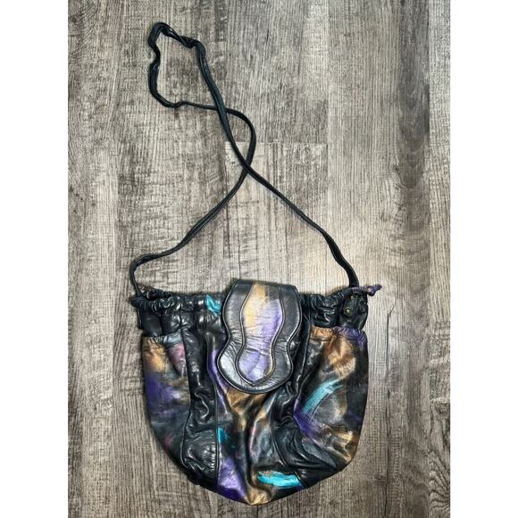 Vintage 1980s FANCY NANCY Painted Abstract Crossbody Purse Graffiti Artsy Black - Picture 12 of 12